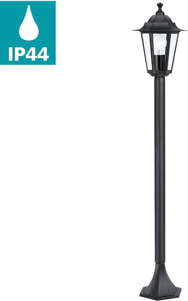 Lampa de podea pentru exterior EGLO Laterna 4, lampa de exterior cu 1 bec, lampa de podea din aluminiu turnat sub presiune negru si sticla transparenta, soclu E27, IP44