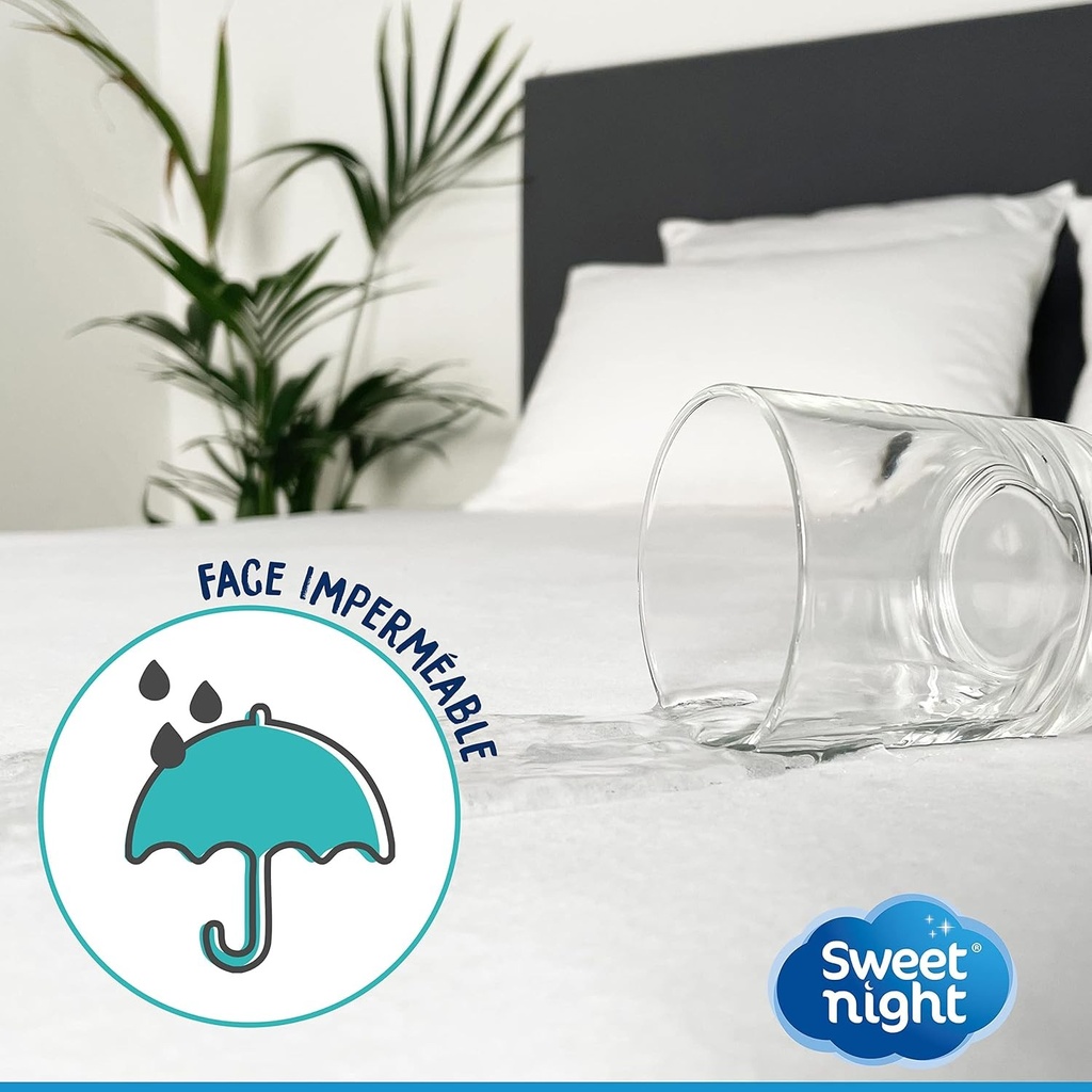 SWEET NIGHT - Protectie saltea - 140x200 cm - Impermeabila, respirabila si silentioasa - Cearsaf cu elastic cu buzunar de 27 cm - Lavabila la masina la 90°C - Certificata Oeko-Tex
