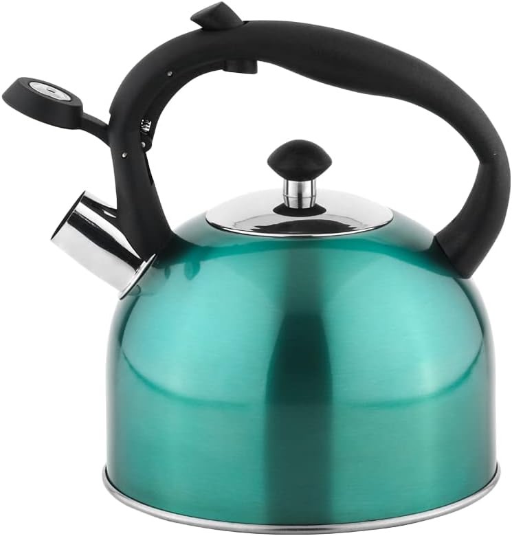 Ceainic din otel inoxidabil Amazon Basics, 2,3 l, albastru-verde