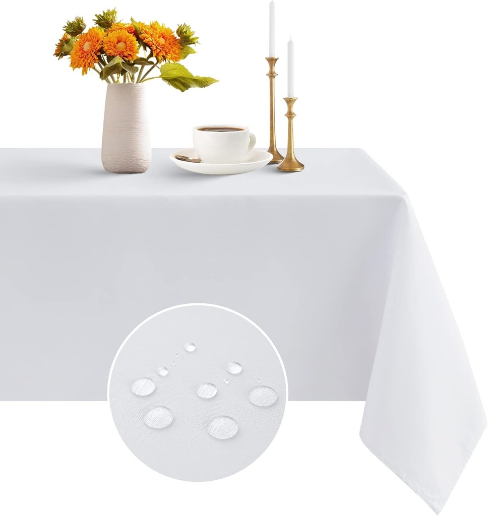 Romanstile - Fata de masa alba 140 x 240 cm, se curata usor, se spala, este rezistenta la apa, fata de masa pentru Craciun, bucatarie, sufragerie, petrecere, nunta, restaurant, Anul Nou
