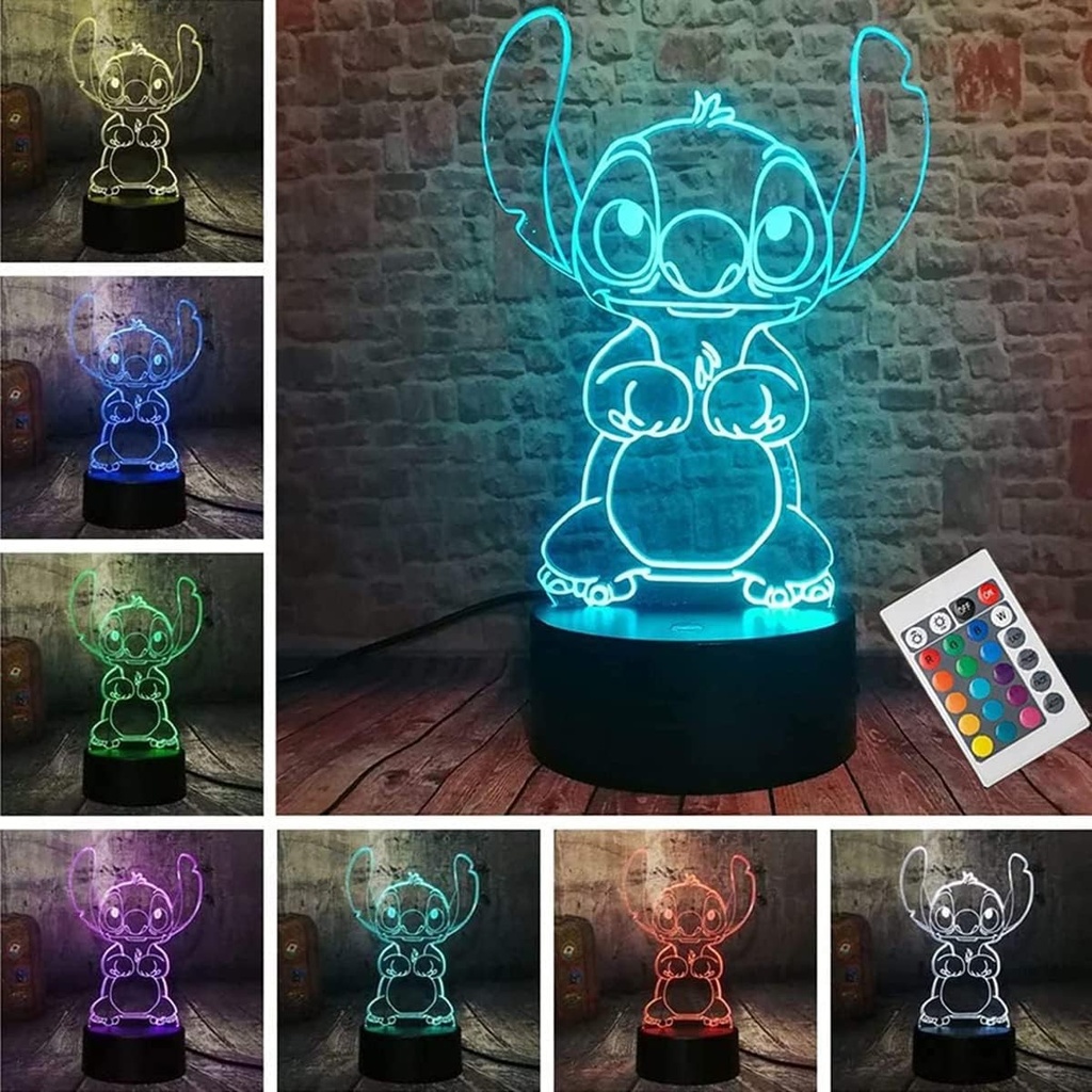 Lampa ZTZK Stitch, lumina de noapte LED 3D, lampa de masa cu telecomanda inteligenta, 16 culori pentru Craciun, cadou Stitch, decorare camera copii