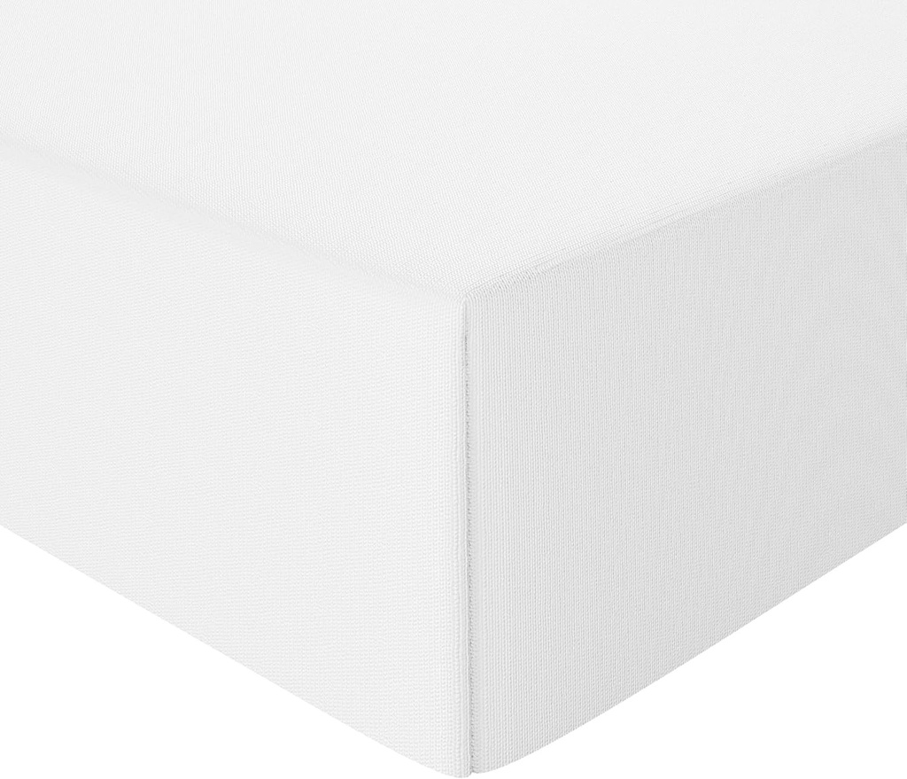 Cearsaf cu elastic Amazon Basics, 90 x 200 cm, 100% bumbac, cearsaf cu elastic din jerseu, inaltimea saltelei pana la 30 cm, alb