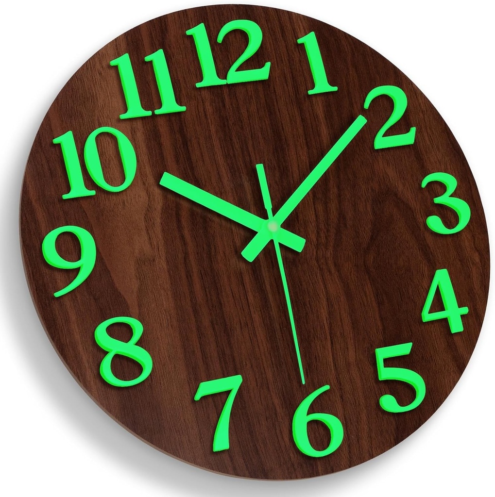 Ceas de perete iluminat Warminn din MDF, silentios, cuart 30 cm, modern, mare, functional cu baterii, usor de citit, pentru camera, casa, bucatarie, dormitor, birou, scoala