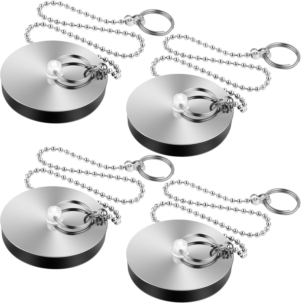 FIHODONE Dopuri de scurgere din otel inoxidabil, 4 bucati, dopuri de cada de 55-52 mm, dopuri de chiuveta cu carlige si lanturi, dopuri de chiuveta, dopuri de cada, dopuri de chiuveta pentru baie, cada, bucatarie