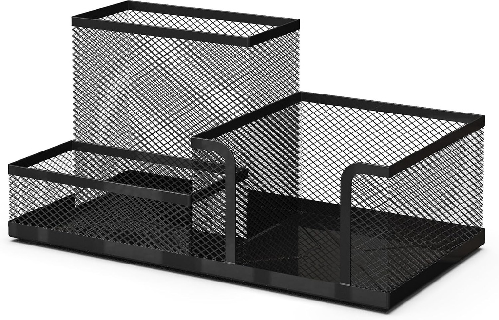 Organizator de birou si suport pentru pix din rachita metalica neagra, rechizite de birou, organizator de rechizite scolare, pix cu bila, papetarie, 20,3 x 10,3 x 10,3 cm, negru