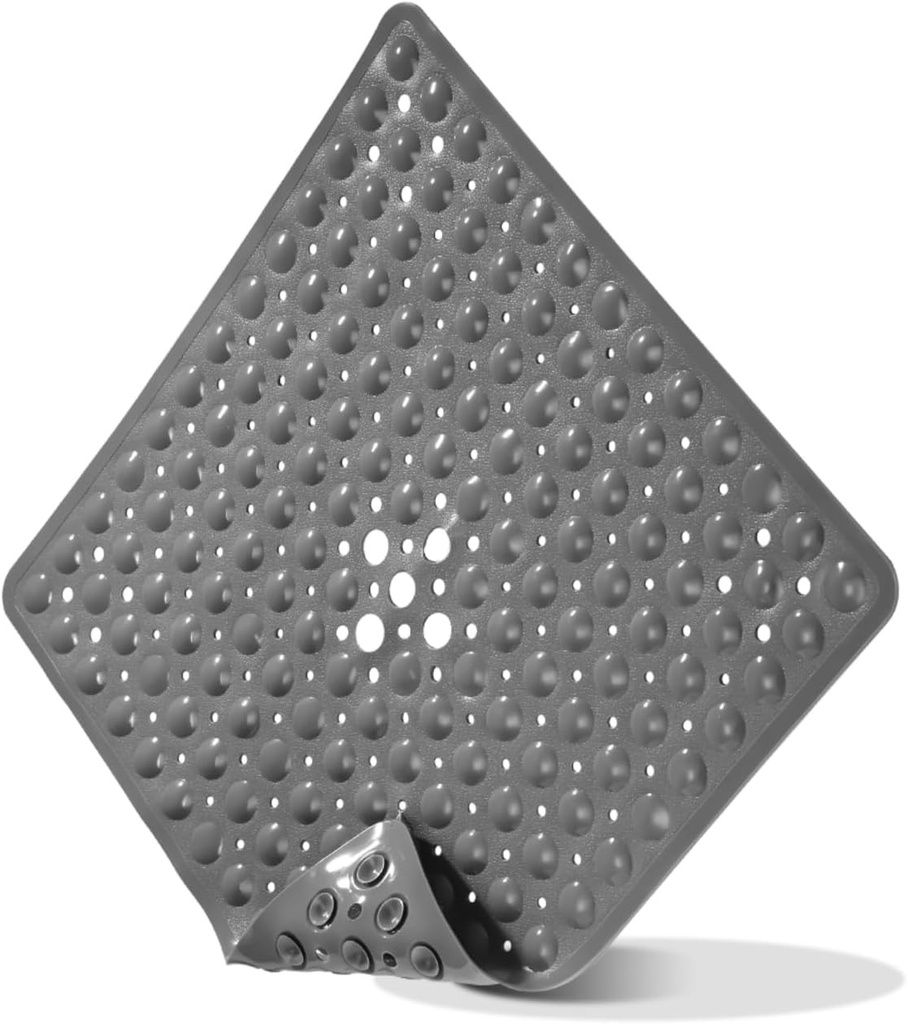 SOBEAU Covoras de dus antiderapant 53x53cm Covorase de dus patrate fara BPA - Covoras antiderapant pentru dus cu orificii de drenaj pentru rezistenta la mucegai si igrasie gri