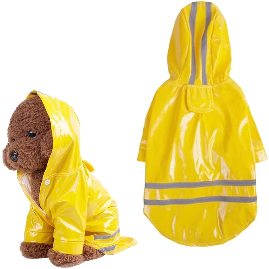COYUN Pelerina de ploaie pentru caini, Pelerina de ploaie impermeabila pentru caini, Pelerina de ploaie impermeabila cu gluga si reflectorizante, Jacheta de ploaie usoara potrivita pentru caini mici si medii, Galben XS