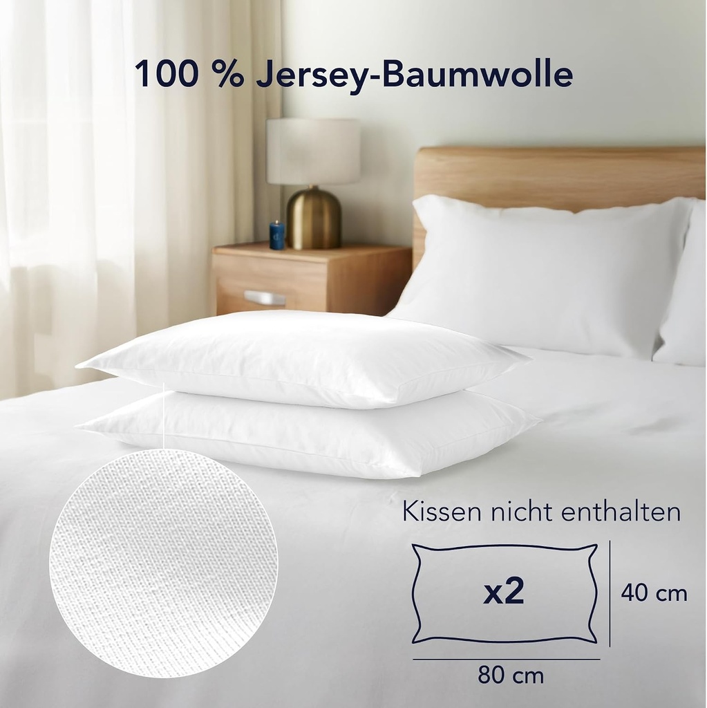 Fata de perna Dreamzie 40 x 80 cm (Set de 2) - 100% bumbac Jersey 150 g/m² - Alb - Pentru perne 40 x 80 cm - Fata de perna - Fata de perna - Rezistenta si hipoalergenica