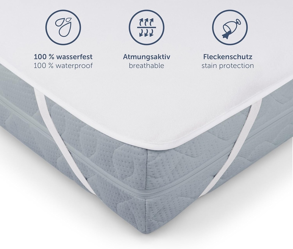 Protectie de saltea Blumtal 100x200cm - Saltea impermeabila 100x200cm, fabricata din 80% bumbac - certificata Oeko-TEX. Protectie pentru incontinenta, lavabila pana la 95°C - saltea silentioasa - saltea de pat