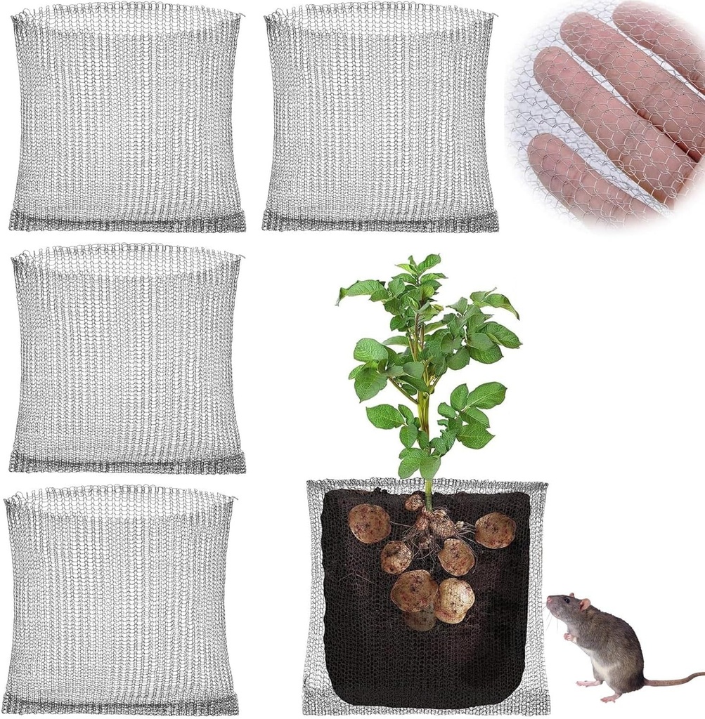 Cosulet de protectie pentru radacini de soarece, 4 buc., protectie pentru radacini de plante, otel inoxidabil, reutilizabil, 45x40cm, protectie sigura pentru soarece, rezistenta la rugina, rezistenta la coroziune, pentru protejarea radacinilor copacilor, florilor si legumelor