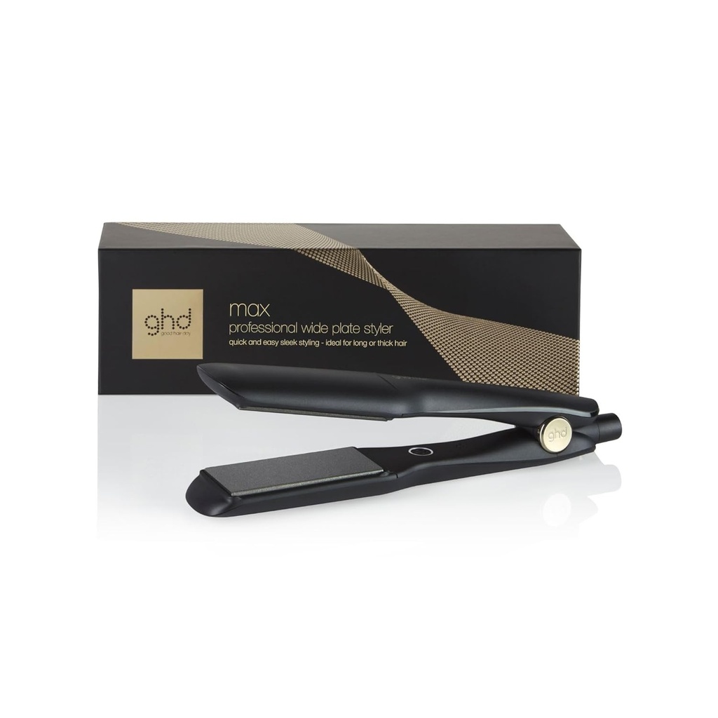 ghd max - placa de indreptat par profesionala cu placi late, neagra - pentru par lung, des sau cret, indreapta si creeaza onduleuri in jumatate din timp, tehnologie cu doua zone
