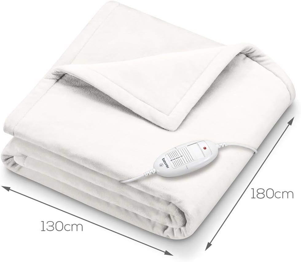 Patura incalzita Beurer HD 75, patura incalzitoare si pufoasa cu 6 setari de temperatura, sistem de siguranta si oprire automata, lavabila la masina, alba, 180 x 130 cm