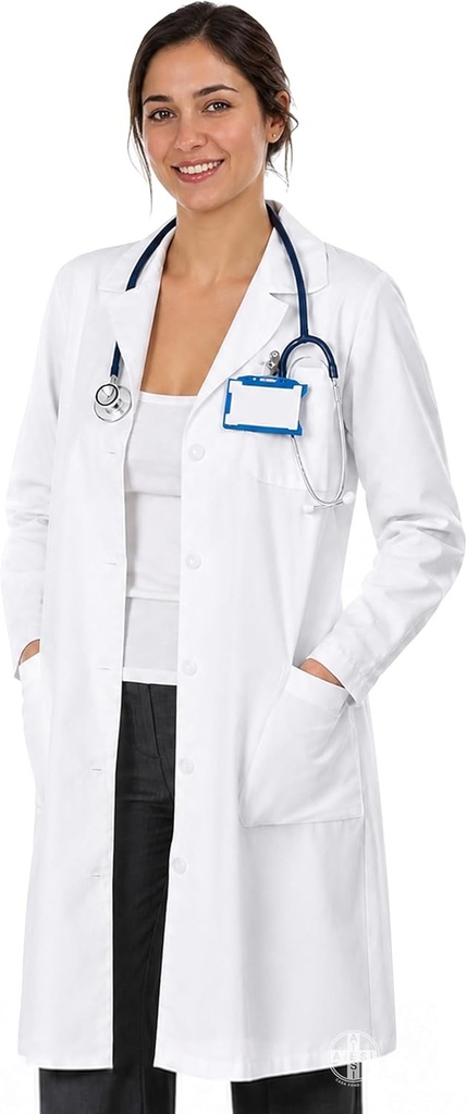 Halat medical de laborator AIESI® pentru femei, alb, din bumbac 100% sanforizat, marimea 42
