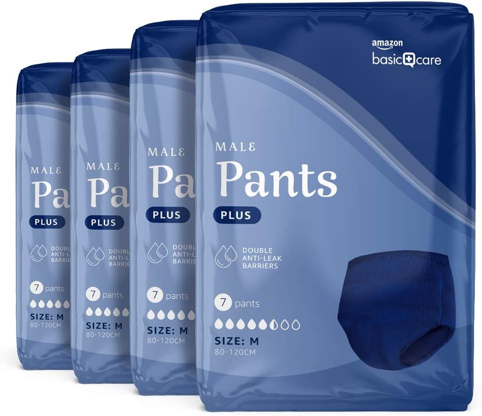 Chiloti Amazon Basic Care pentru barbati, marime mare, albastri, 28 de bucati (4 pachete de 7)
