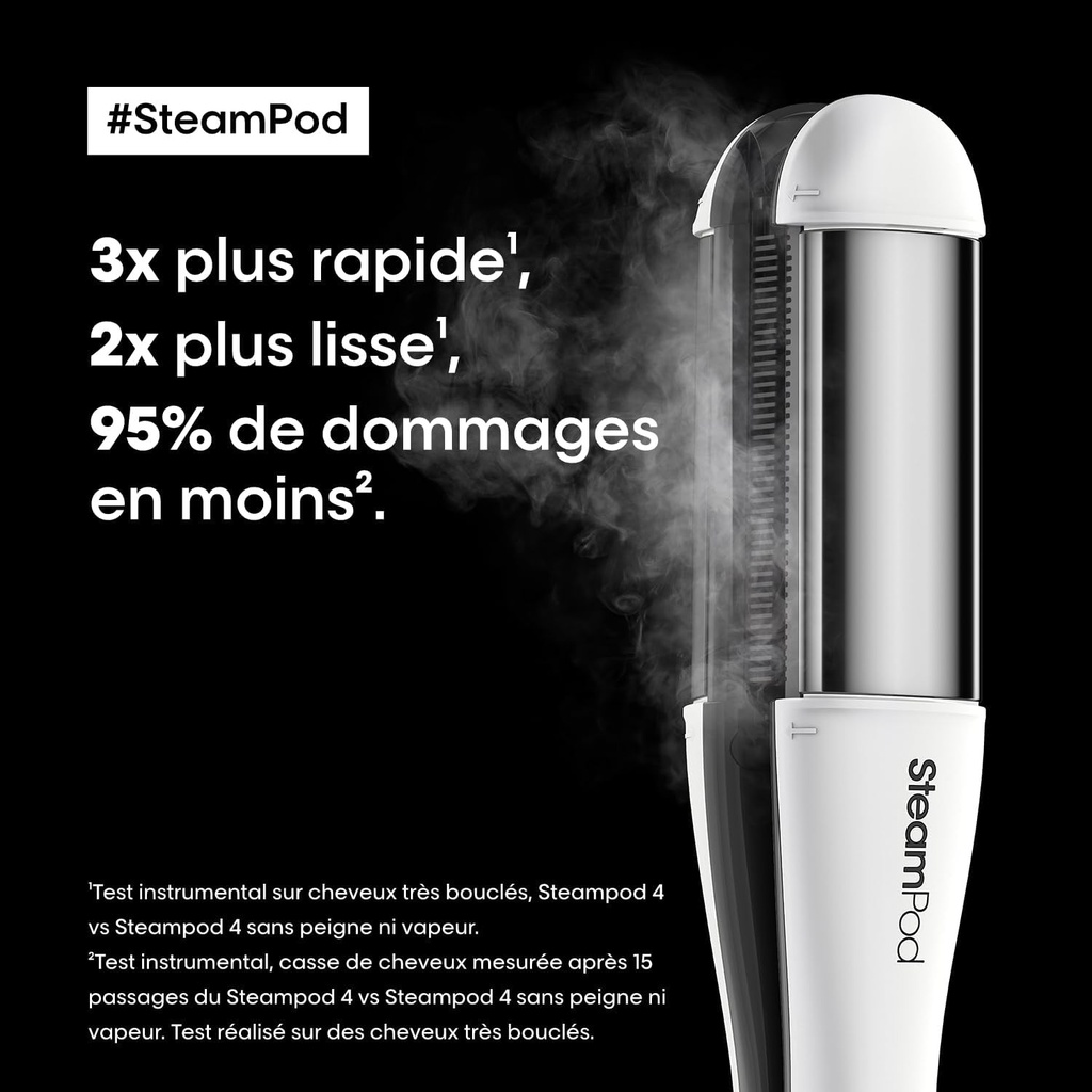 STEAMPOD 4 - Placa de indreptat si ondulat parul cu abur - Reduce cu 95% deteriorarea parului - Coafare rapida - 3 setari de temperatura - Tehnologie patentata cu abur - Cu accesorii - Toate tipurile de par - L'Oréal Professionnel