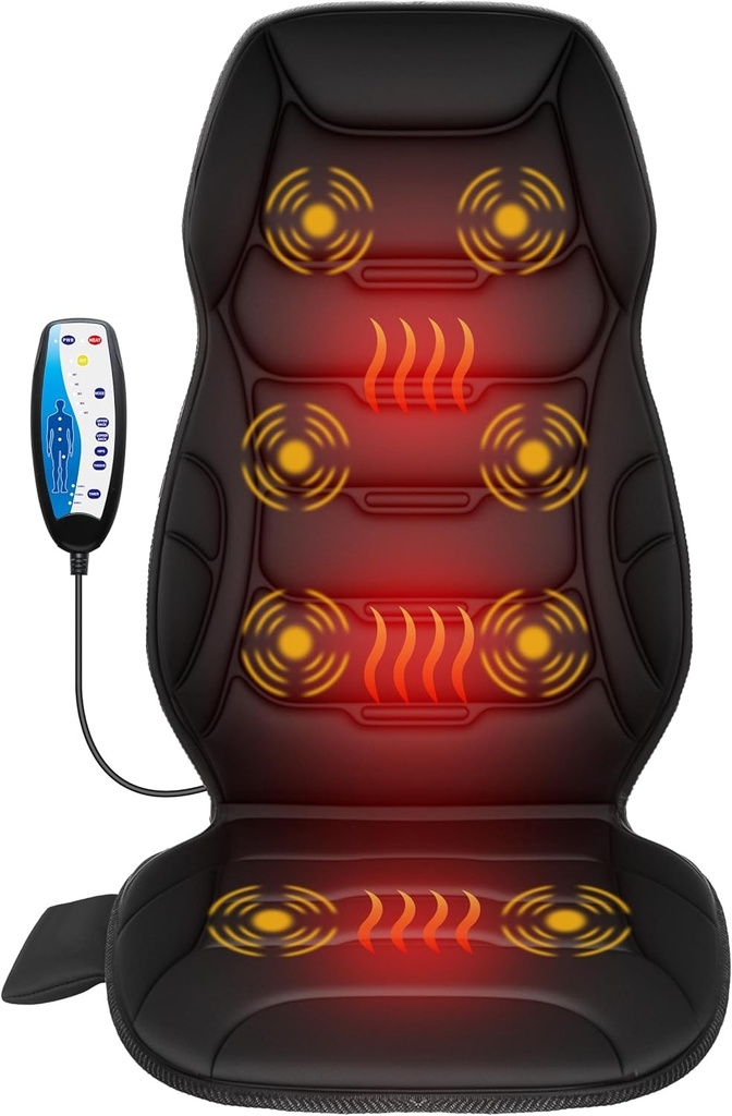 Perna de masaj COMFIER cu functie de incalzire, 8 motoare de vibratii, 5 moduri de masaj si 2 niveluri de caldura, saltea de masaj versatila pentru gat, spate, birou si casa, cadouri pentru barbati