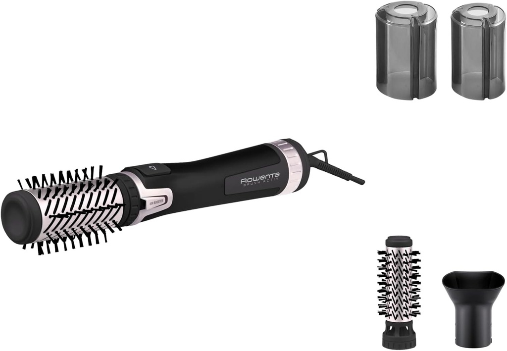 Perie cu aer cald Rowenta CF9550 Brush Activ' Dry & Style, accesoriu 2 in 1 cu aer cald + rotatie, rotatie inainte/inapoi, amplificator ionic, incl. accesorii de perie cu invelis ceramic, alb/liliac metalizat
