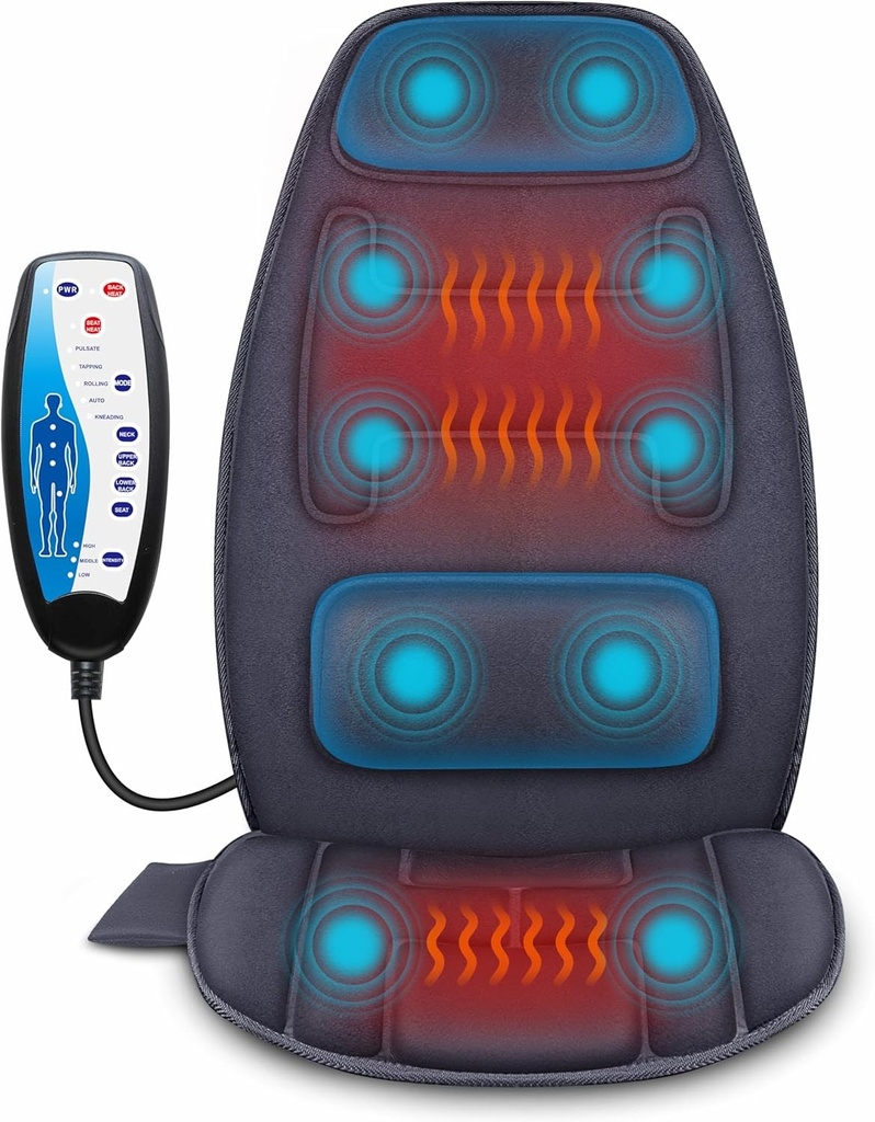Perna de masaj pentru scaun Snailax cu caldura, 10 motoare de vibratii, perna de masaj relaxanta cu vibratii, perna de scaun pentru spate si gat, aparat de masaj pentru spate pentru acasa si birou, cadouri