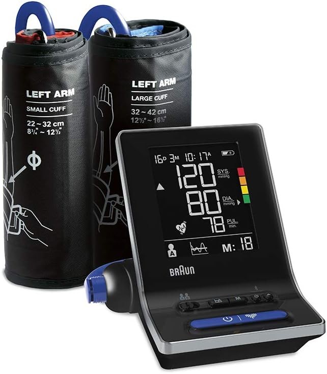 Tensiometru inteligent Braun ExactFit 5 Connect pentru brat | Aplicatia Braun Healthy Heart | Precizie dovedita clinic | Afisaj cu coduri de culori | 2 dimensiuni de manseta | Pentru uz casnic | BUA6350