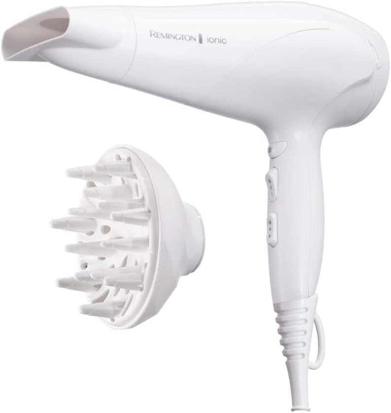 Uscator de par Remington 2200W - inel ceramic Ionic Care pentru o distributie optima a caldurii - 3 niveluri de incalzire, 2 niveluri separate de ventilator + racire, 2 accesorii, D3199