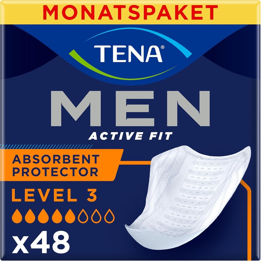 Absorbante TENA Men Nivel 3 pentru incontinenta masculina - pentru scurgeri urinare moderate - 48 de absorbante (pachet pentru 1 luna)