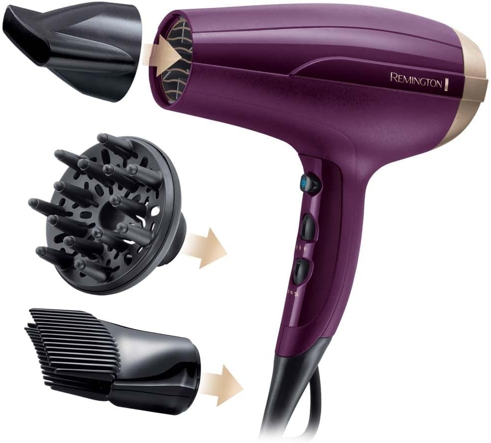 Uscator de par ionic Remington Fast & Volume, Your Style (2300W, usor, versatil, ionic, stralucire fara electrizare, set de coafat cu concentrator, difuzor si pieptene pentru volumizare) D5219
