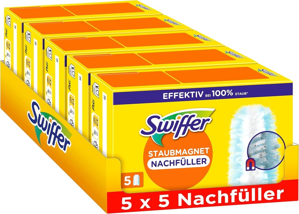 Pachet de rezerva pentru lavete Swiffer Duster, 25 de lavete (5x5), prinde si retine de 3 ori mai mult praf si par decat lavetele conventionale