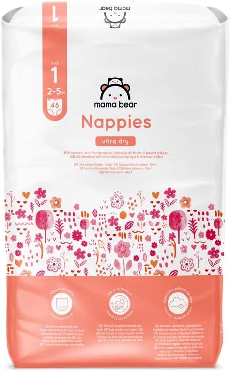 Scutece pentru bebelusi Mama Bear Ultra Absorbante, Marimea 1 (2-5 kg), Alb, 96 de bucati (2 pachete a cate 48) - PACHET LUNAR