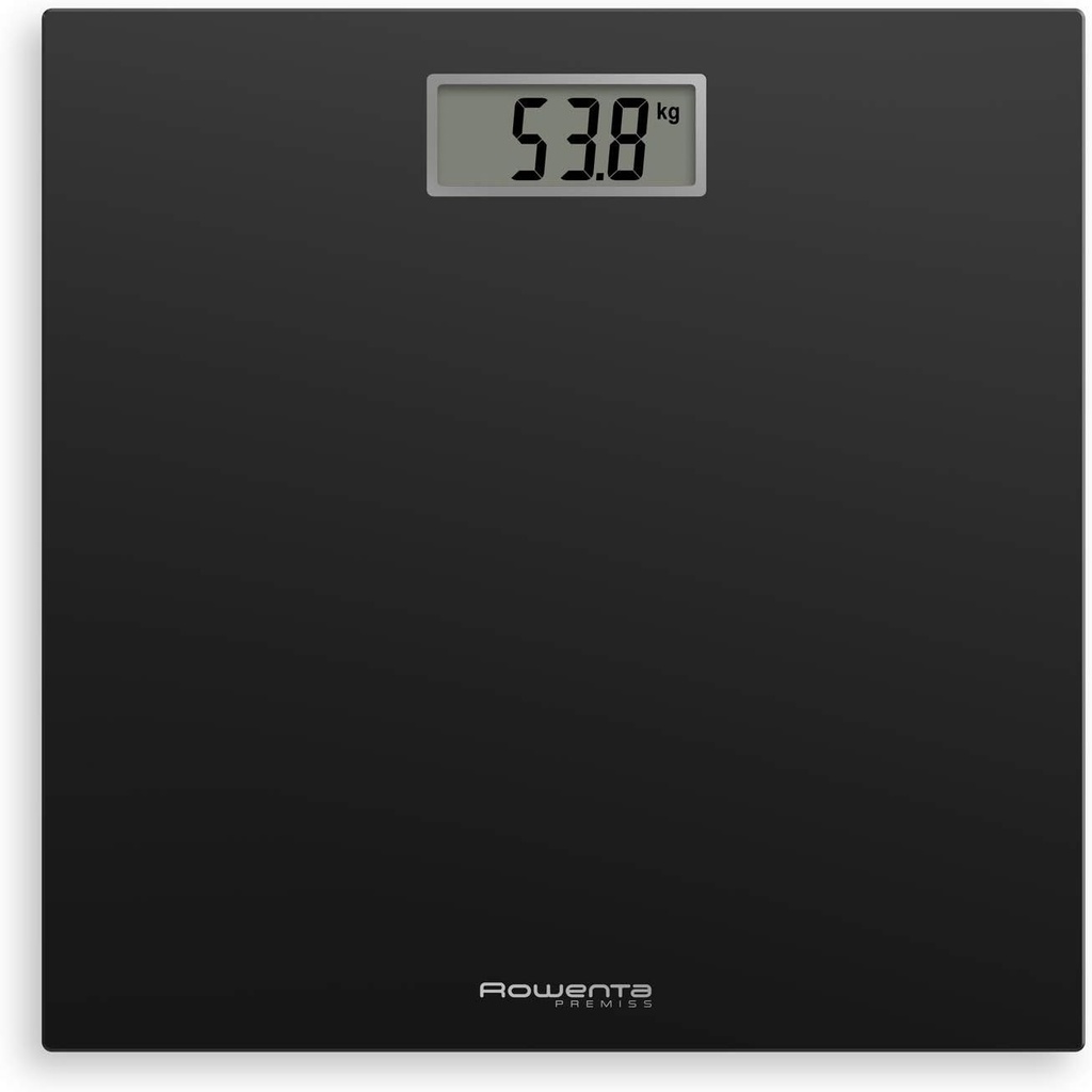 Rowenta BS1400 Premiss - Cantar de baie cu afisaj LCD, design subtire, inaltime de 2 cm, precizie de pana la 150 kg si 100 g, pornire/oprire automata, negru