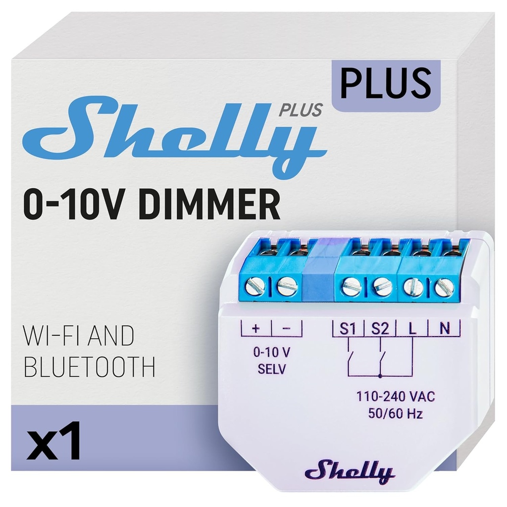 Variator Shelly Gen2-0-10V, comutator inteligent WiFi si Bluetooth, automatizare a locuintei reglabila, compatibil cu Alexa si Google Home, aplicatie iOS Android, nu necesita hub sau fir neutru