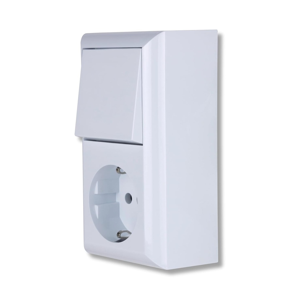 Combinatie intrerupator/priza REV PlanoLuxe - priza aparenta cu intrerupator pornit/oprit, alba