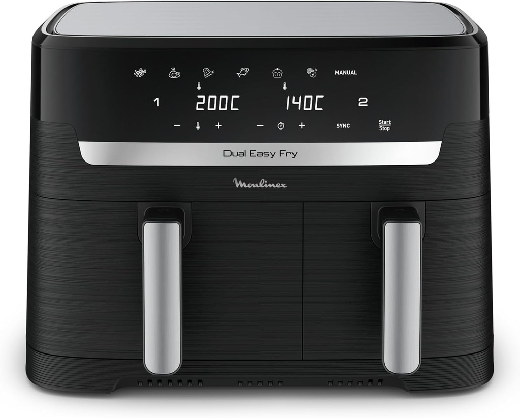 Moulinex Easy Fry Essential din otel inoxidabil, 8,3 l, Portii pentru pana la 8 persoane, 7 programe intuitive, Friteuza cu aer, Masa completa, Sincronizare, Economisire energie, Aplicatie dedicata, EZ901820