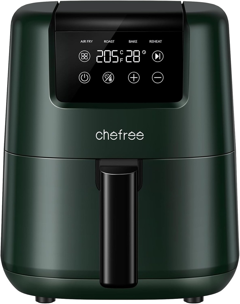 Friteuza cu aer Chefree 2L, compacta, economica, cu cos de prajit antiaderent, ecran tactil digital, prajit fara ulei, 900W, sigura pentru masina de spalat vase, fara BPA, AF300, verde inchis