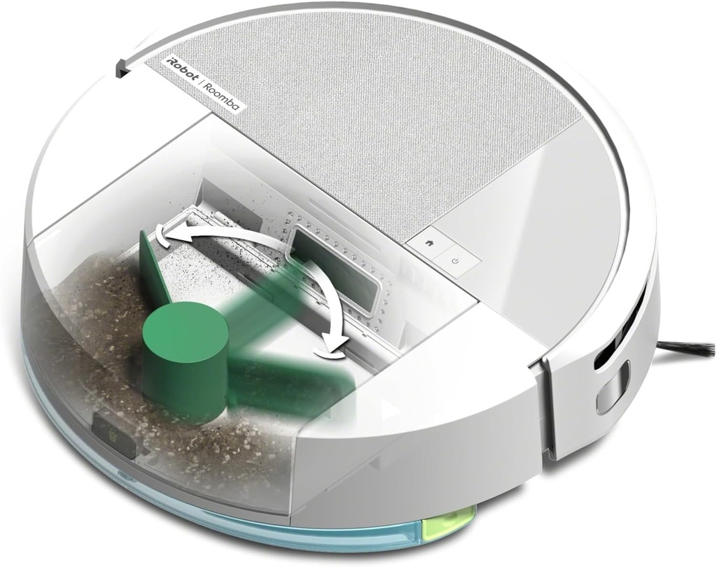 iRobot Roomba 205 DustCompactor Combo, Aspirator robot si masina de spalat podele, Colecteaza si compacteaza praful, Navigatie LiDAR, Fara sac, Detecteaza covoare/carpete, Control prin aplicatie, Alb