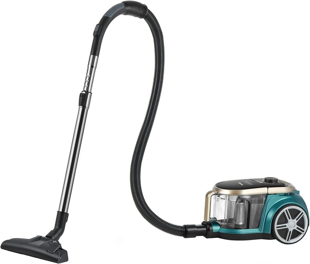 Aspirator fara sac Eureka Apollo, aspirator cilindric usor cu sistem ciclonic unic, motor cu eficienta energetica de 800 W, recipient de praf de 2,2 l, pentru covoare si podele dure, verde