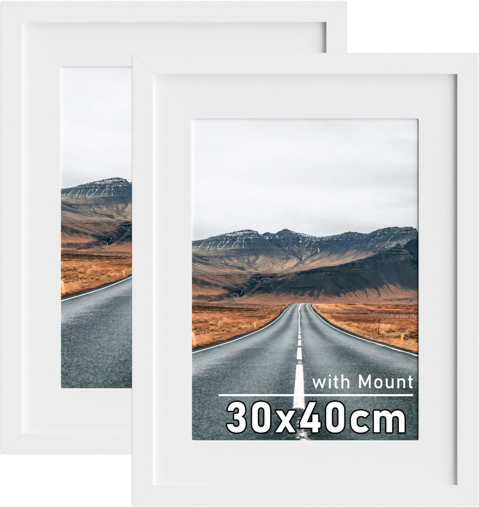 Rame foto Zueyunstoo cu passe-partout, 30 x 40 cm, 2 bucati, 40 x 30 cm, rame pentru postere, montare pe perete, alb