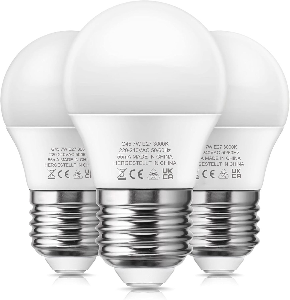 Bec LED LOHAS E27, bec E27 7W care inlocuieste becurile incandescente de 60W, alb cald 3000K, 600LM, bec LED E27 G45, nedimabil, bec economic, unghi de fascicul de 240°, pachet de 3