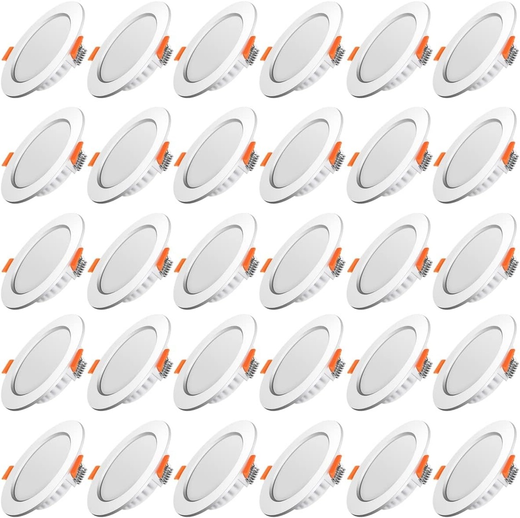 Spoturi LED incastrate Tofisr extra-plate 5W 230V 6000K (alb rece) | Metal rotund ultra-subtire | Iluminat de tavan interior pentru bucatarie, living | Ø75-95mm | Pachet de 30