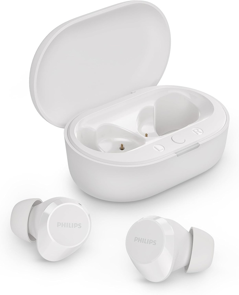 Căști intraauriculare Bluetooth True Wireless PHILIPS TAT1209WT - Căști intraauriculare mici, valoare excelentă, sunet natural cu bas dinamic, apeluri clare și carcasă de încărcare de buzunar - Alb