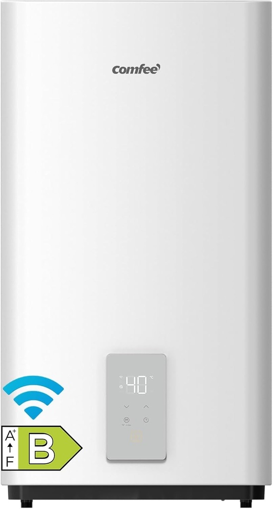 Încălzitor de apă electric de perete COMFEE' CWH15ED1380EUW, 80L, rezervor dublu, montare sub chiuvetă, compact și ușor de instalat, conectare Wi-Fi, telecomandă prin aplicație, alb