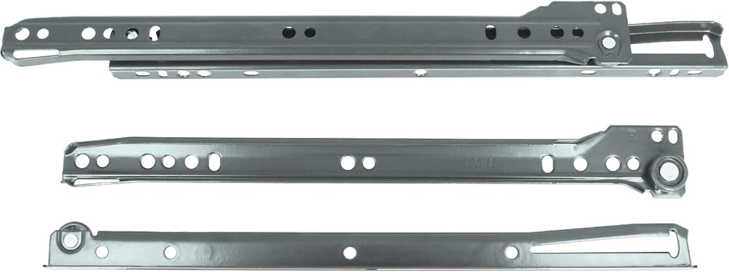 Amig - Set de 2 glisiere metalice pentru sertare | Facilitează deschiderea sertarelor | Capacitate de încărcare 18 kg/pereche, Gri metalizat, 400 x 37 mm, Oțel aliat
