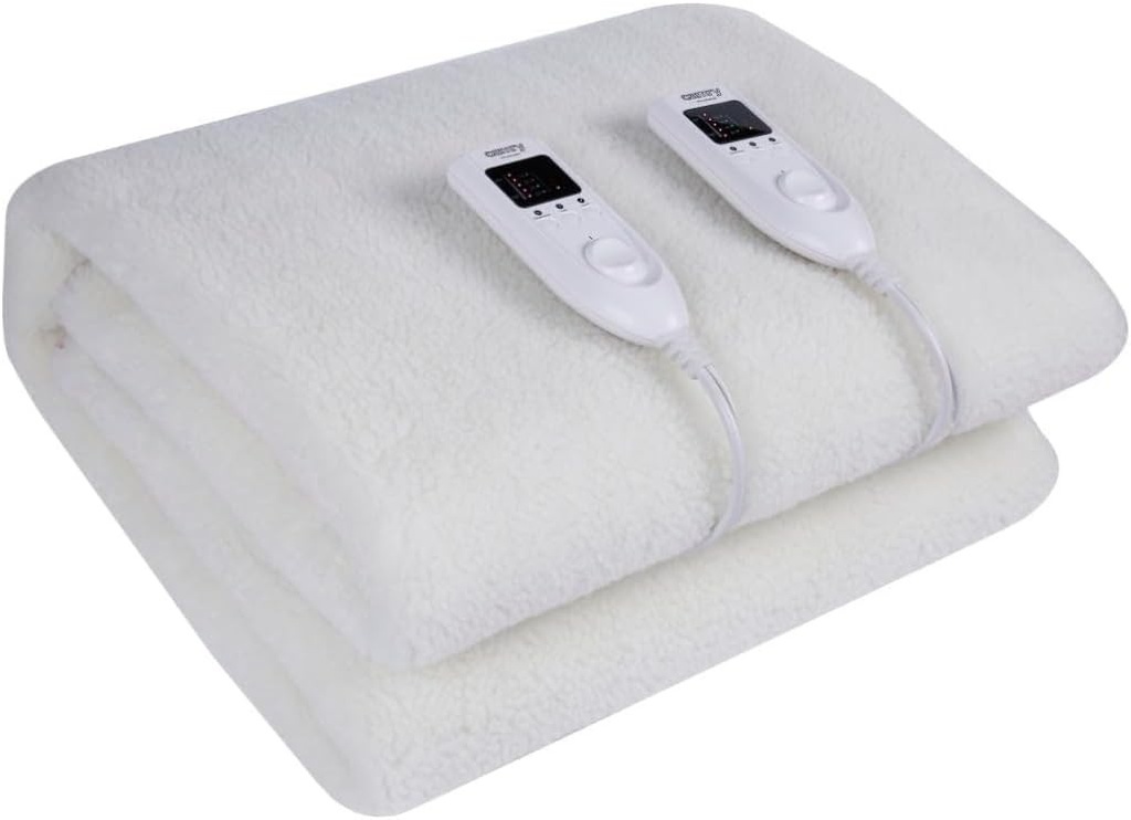 Încălzitor electric pentru pat dublu CAMRY CR-7421, 170 W, 8 setări de temperatură, temporizator, lavabil, 150 x 180 cm, protecție la supraîncălzire, fleece, alb, 150 x 180 cm