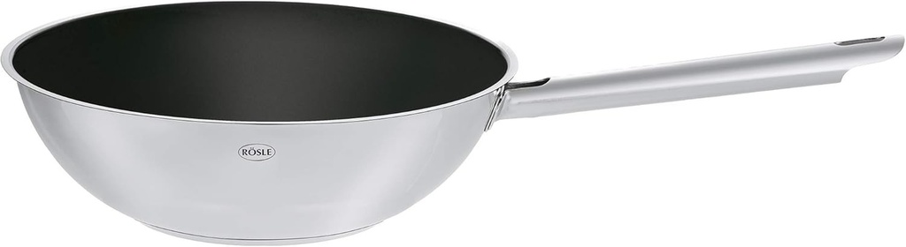 Tigaie wok RÖSLE ELEGANCE, Wok din oțel inoxidabil de înaltă calitate cu înveliș ceramic robust ProCera, 28 cm, oțel inoxidabil 18/10, compatibilă cu inducția, culoare argintie