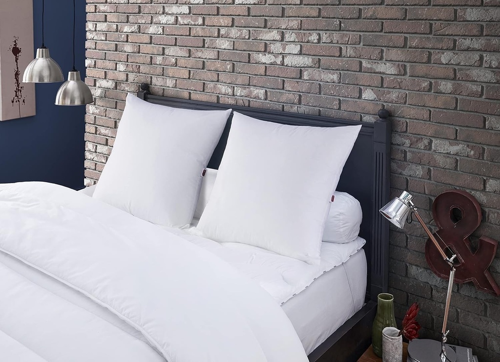 DODO - Set de 2 perne Meribel 60x60 cm - Confort ferm, legături oblice cusute manual - Husă din percală 100% bumbac - Umplutură din pene 100% - Lavabilă la mașină la 40°C