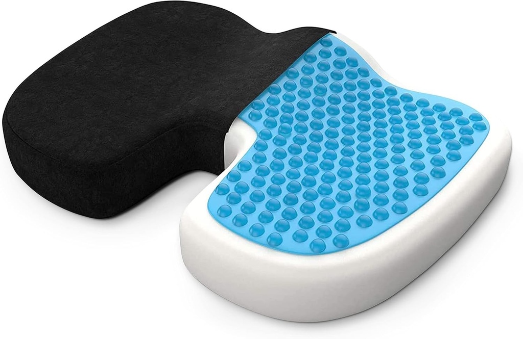 Pernă ortopedică bonmedico - Pernă pentru coccyx cu spumă cu memorie - Pernă ergonomică pentru scaune auto și de birou, Pernă pentru scaun cu rotile - Velur negru Wellness (Standard)