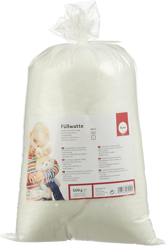 Vată de umplere Rayher 30195000, foarte pufoasă, fulgi, pungă 500g