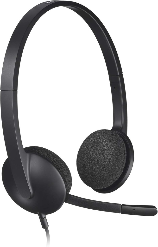 Căști cu fir Logitech H340, sunet stereo cu microfon cu anulare a zgomotului, USB, PC/Mac/Laptop/Chromebook - Negre