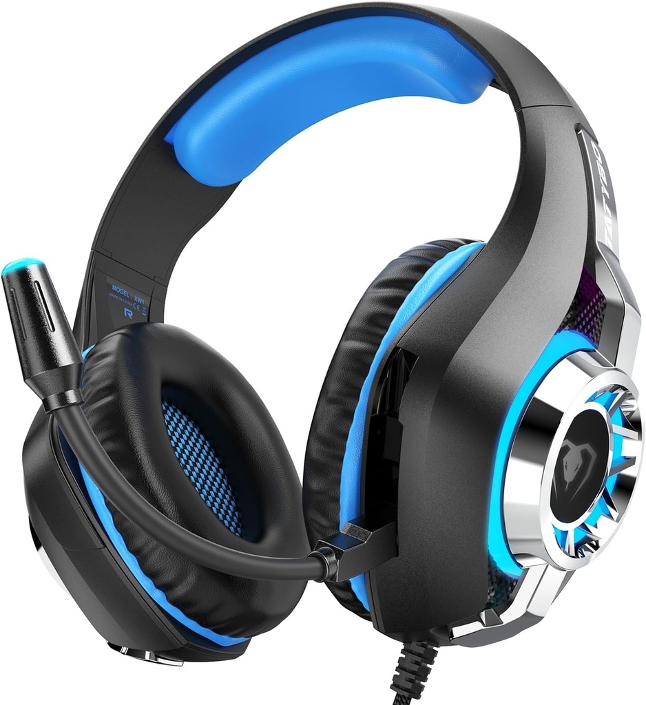 Căști de gaming Tatybo, cu bas surround 3D, microfon cu reducere a zgomotului și pernițe din proteine ​​pentru urechi, pentru PS4, PS5, Xbox, PC, Laptop