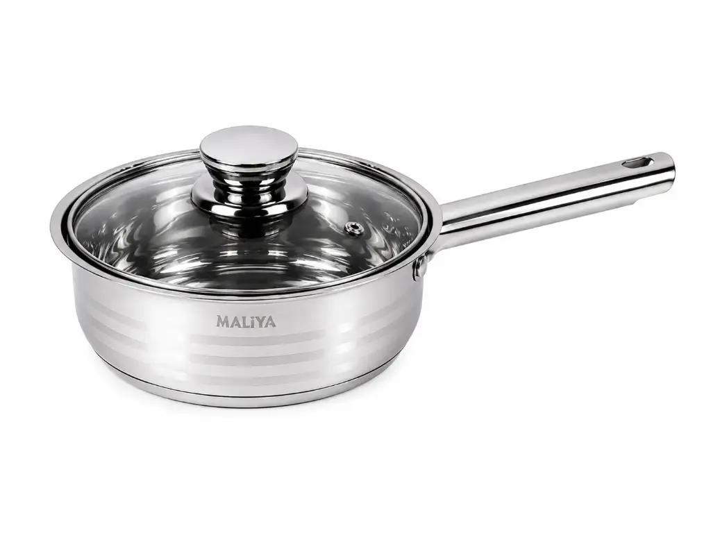 Tigaie Maliya Premium Fryer Pan Inox 24 cm - Tigaie cu maner si capac, compatibilă cu toate tipurile de suprafete de gătit