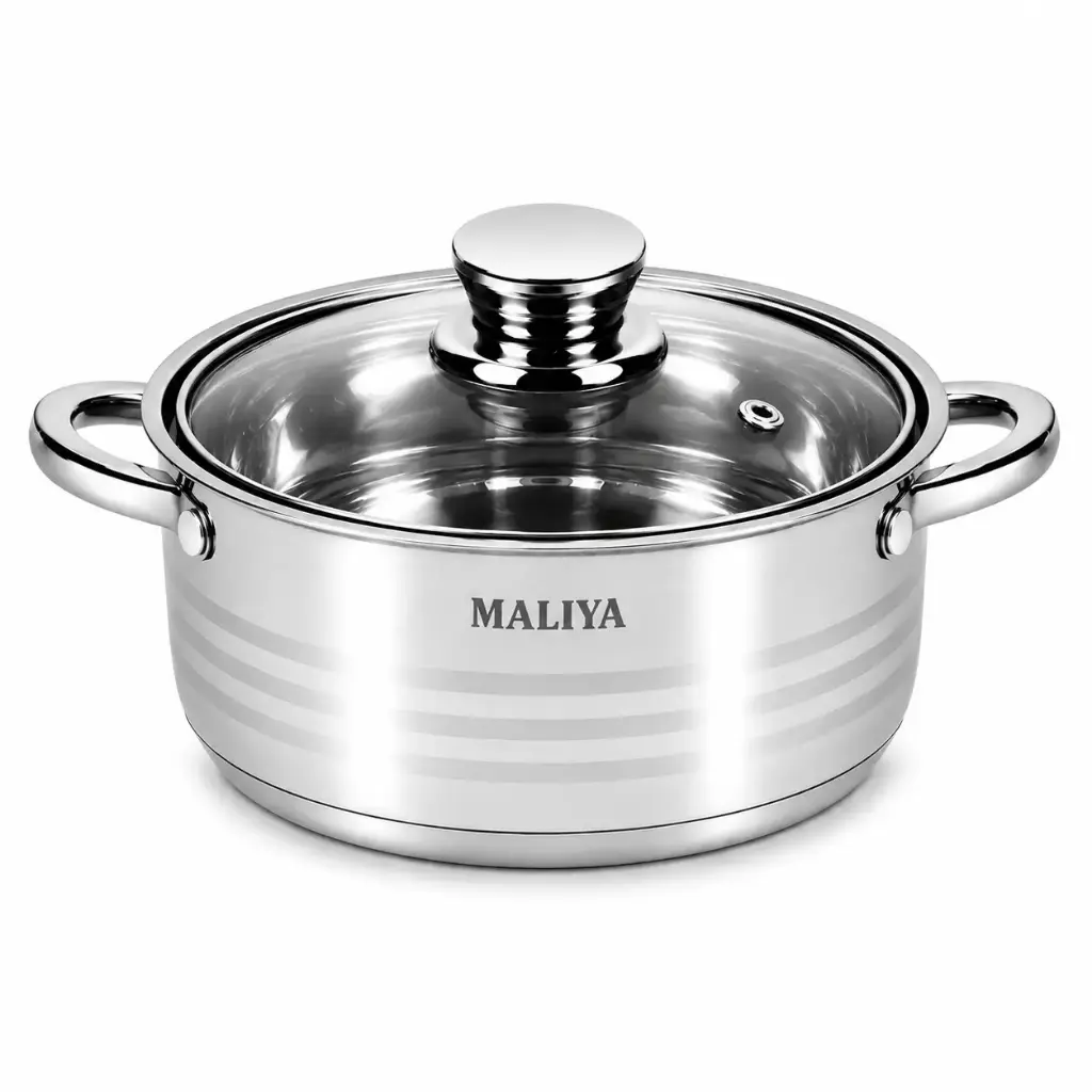 Oala Maliya Premium Cassrole Inox 24 cm - Oala cu capac din sticla si manere, compatibila cu toate tipurile de suprafete de gatit